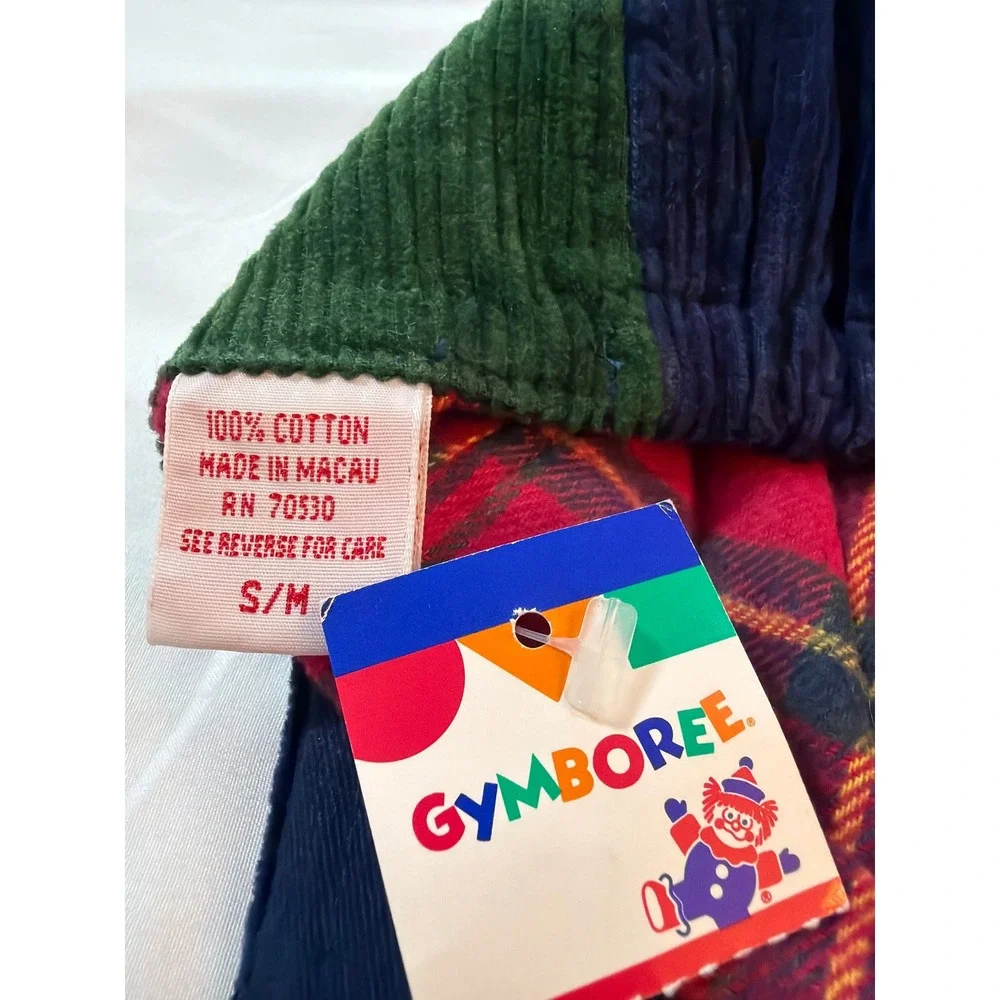Vintage Gymboree Kids Corduroy Colorblock Hat Navy Green Plaid Lined NWT S/M